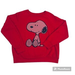 Snoopy Red Stripe Sweatshirt Happiness Is Peanuts
